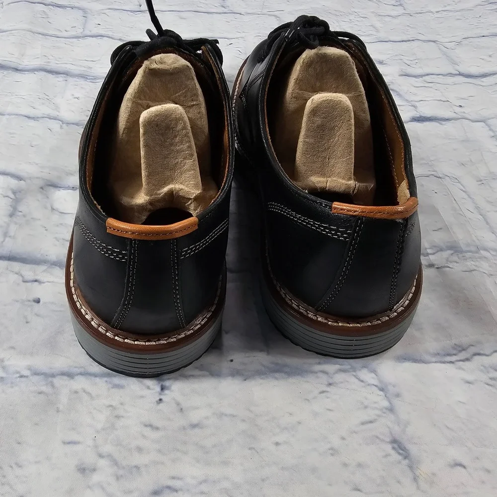 Johnston Murphy Upton Plain Toe Mens 8.5 Black Leather Dress Shoes TRUFOAM